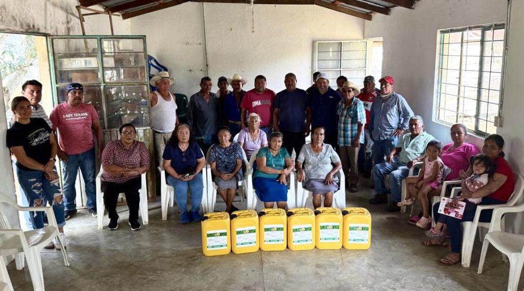 Apoyando a productores de mango de El Azteca con veneno para la mosca